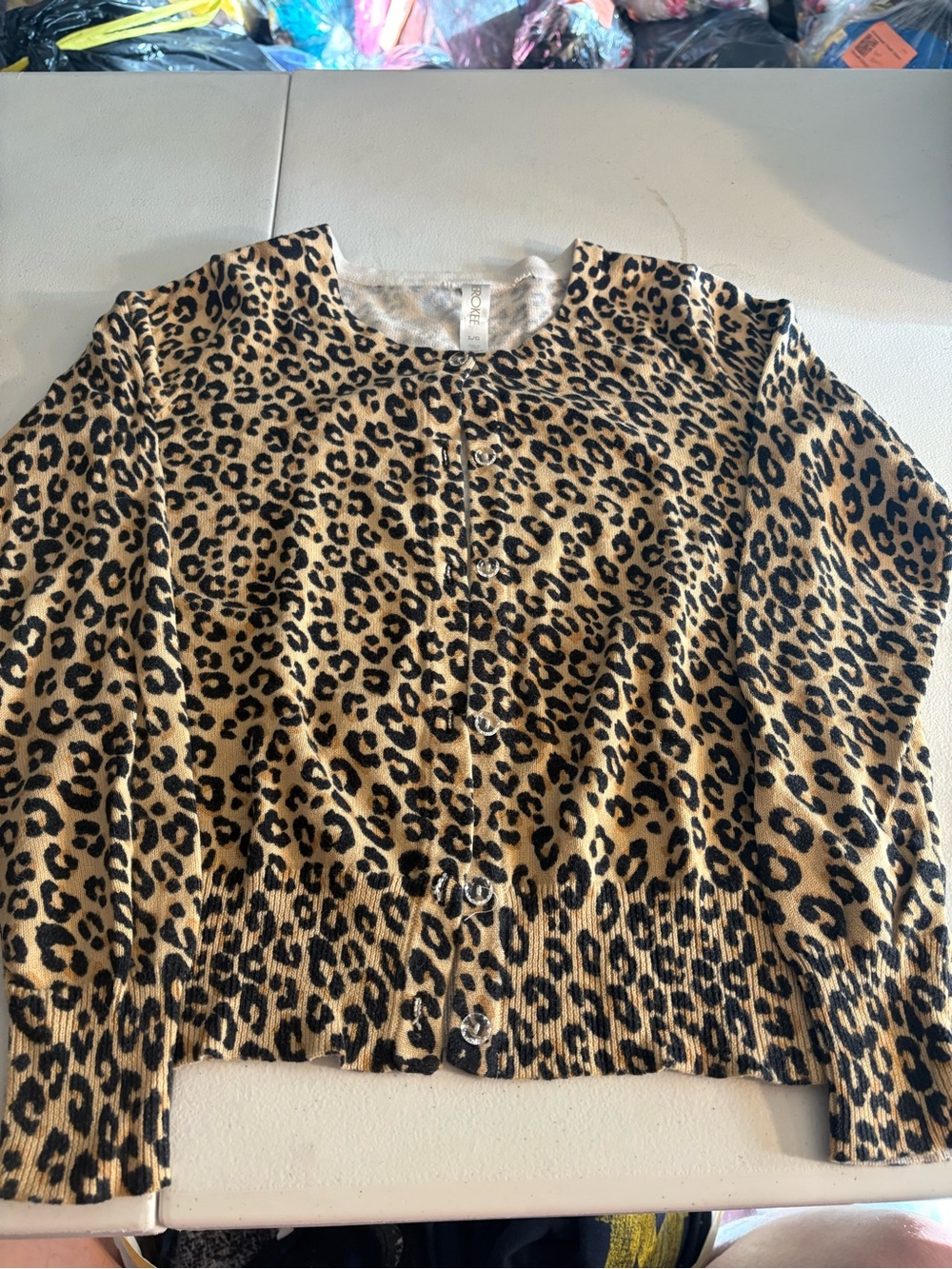 Cherokee Tan and Black Leopard Print Button Cardigan
